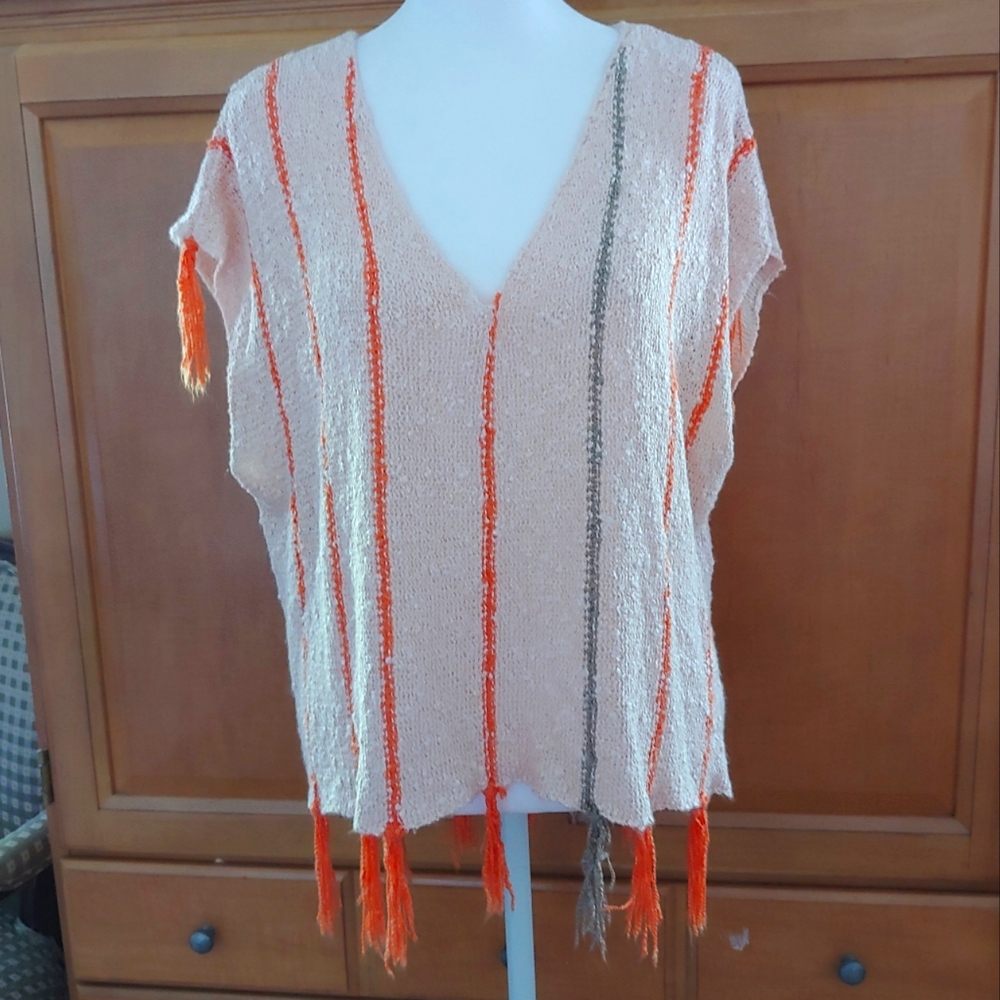 FATE Peach Crocheted Top with Tassels